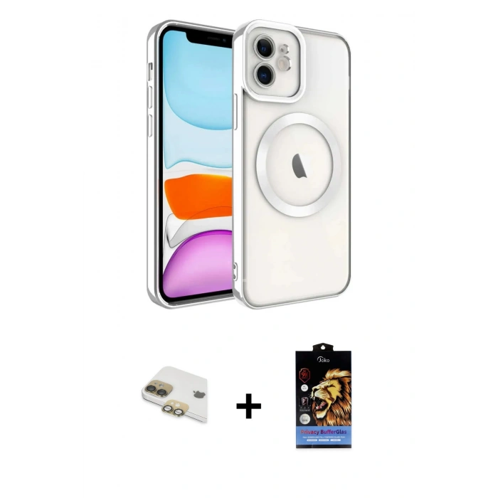 MARSİLYAN™- iPhone 11 Kılıf Nova Işık Özel Seri - Siyah Buffer Hayalet Cam Ekran Koruyucu + Pers Alüminyum Kamera Lens - GD