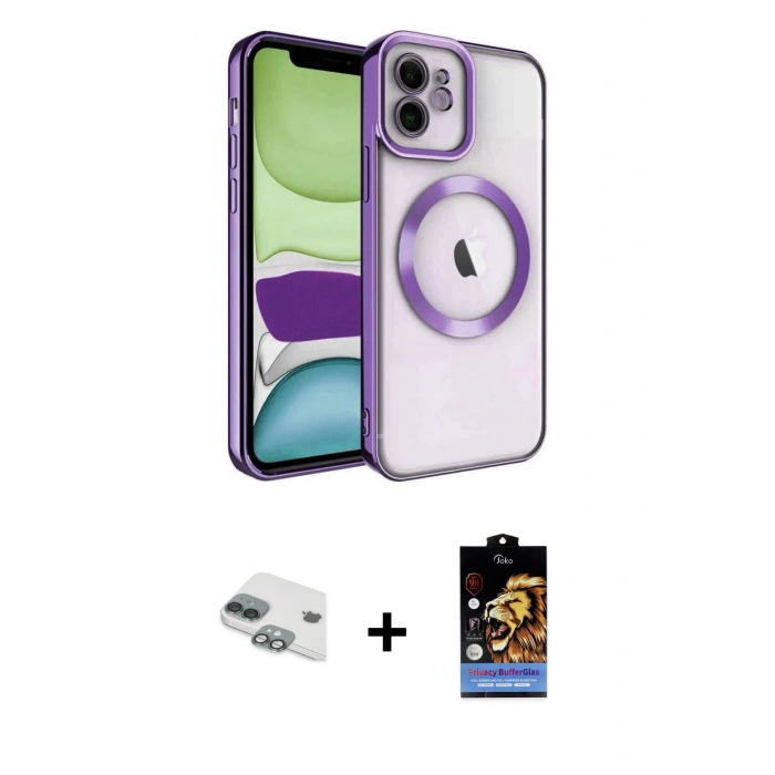 MARSİLYAN™- iPhone 11 Kılıf Nova Işık Özel Seri - Siyah Buffer Hayalet Cam Ekran Koruyucu + Pers Alüminyum Kamera Lens - YL