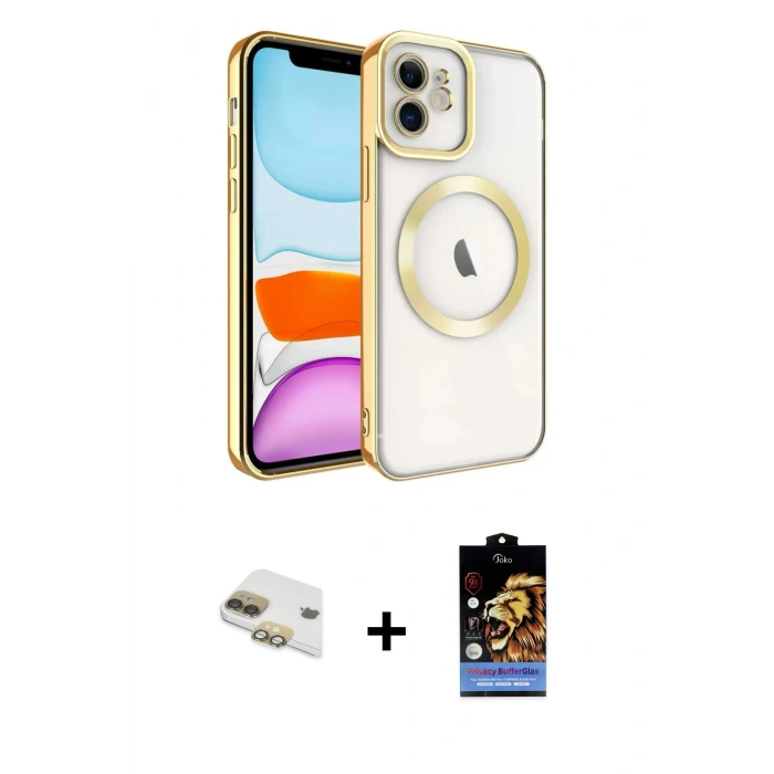 MARSİLYAN™- iPhone 11 Kılıf Nova Işık Özel Seri - Siyah Buffer Hayalet Cam Ekran Koruyucu + Pers Alüminyum Kamera Lens - GD