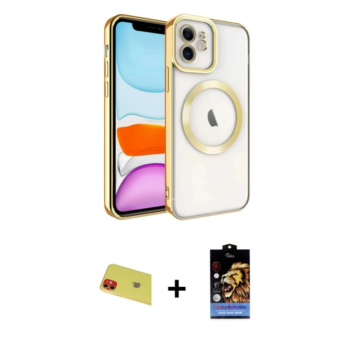 MARSİLYAN™- iPhone 11 Kılıf Nova Işık Özel Seri - Siyah Buffer Hayalet Cam Ekran Koruyucu + Rainbow Kamera Lens Koruma Cam - KI