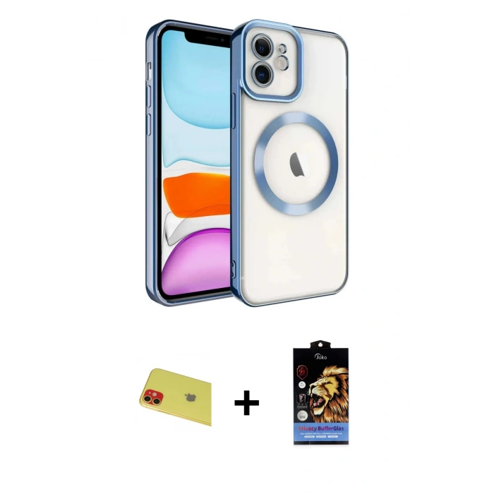 MARSİLYAN™- iPhone 11 Kılıf Nova Işık Özel Seri - Siyah Buffer Hayalet Cam Ekran Koruyucu + Rainbow Kamera Lens Koruma Cam - KI