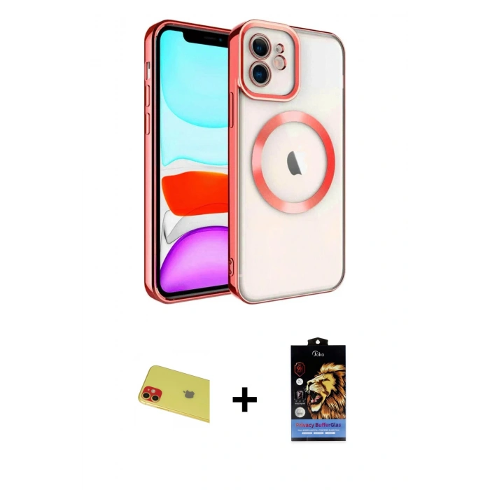 MARSİLYAN™- iPhone 11 Kılıf Nova Işık Özel Seri - Siyah Buffer Hayalet Cam Ekran Koruyucu + Rainbow Kamera Lens Koruma Cam - KI