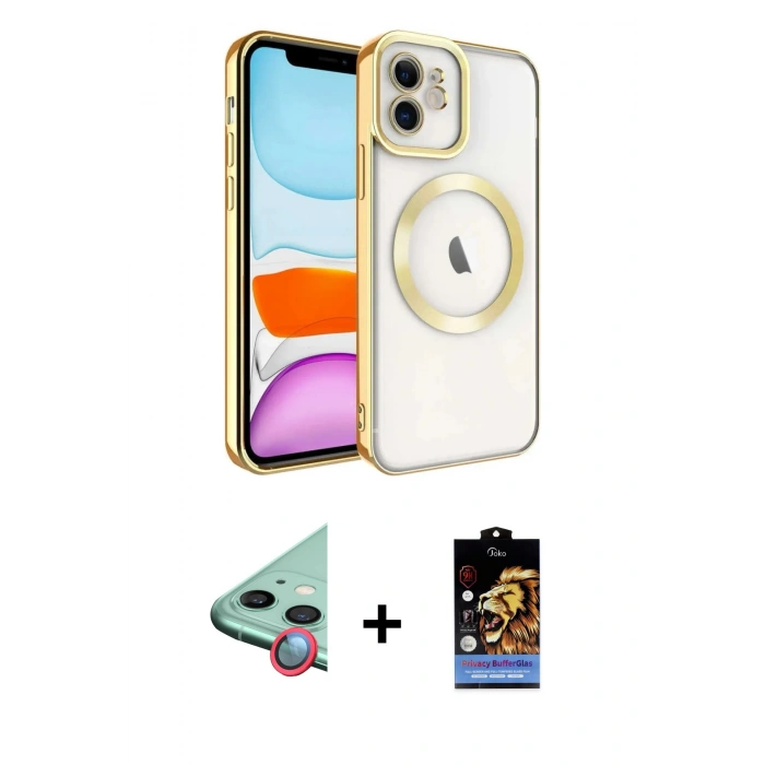 MARSİLYAN™- iPhone 11 Kılıf Nova Işık Özel Seri - Siyah Buffer Hayalet Cam Ekran Koruyucu + Raze Metal Kamera Lens - KI