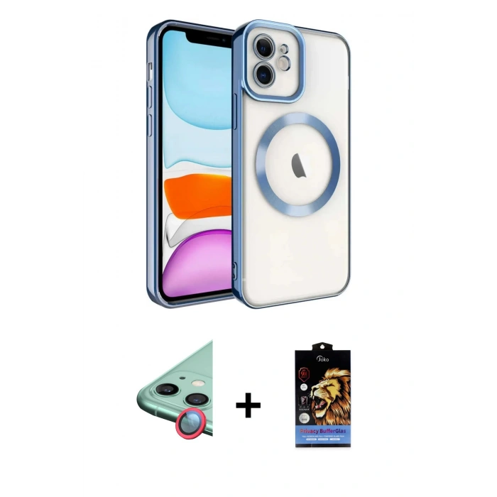 MARSİLYAN™- iPhone 11 Kılıf Nova Işık Özel Seri - Siyah Buffer Hayalet Cam Ekran Koruyucu + Raze Metal Kamera Lens - KI