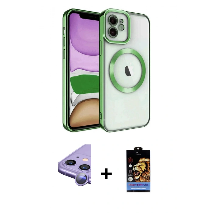 MARSİLYAN™- iPhone 11 Kılıf Nova Işık Özel Seri - Siyah Buffer Hayalet Cam Ekran Koruyucu + Raze Metal Kamera Lens - MR