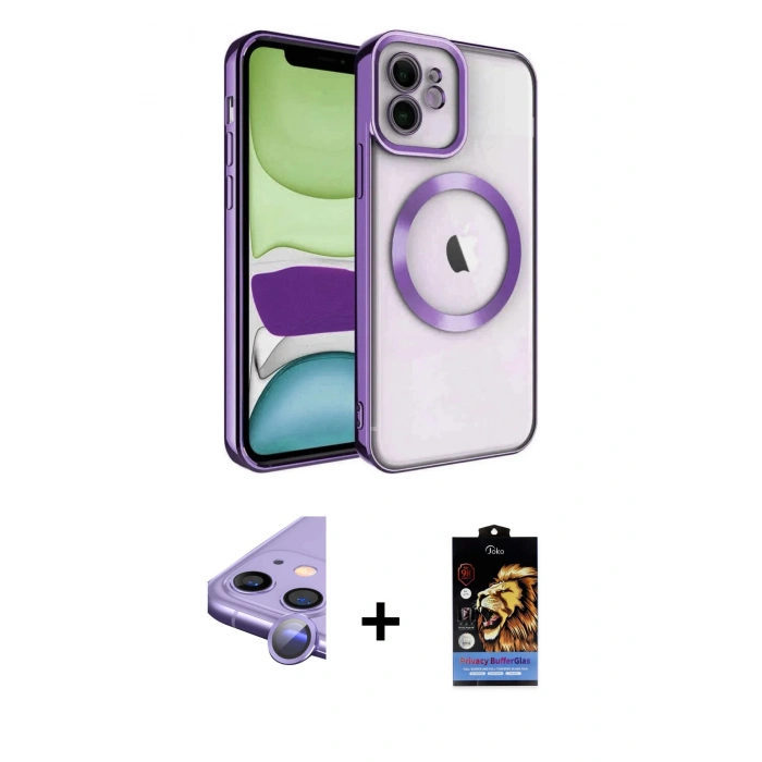 MARSİLYAN™- iPhone 11 Kılıf Nova Işık Özel Seri - Siyah Buffer Hayalet Cam Ekran Koruyucu + Raze Metal Kamera Lens - MR