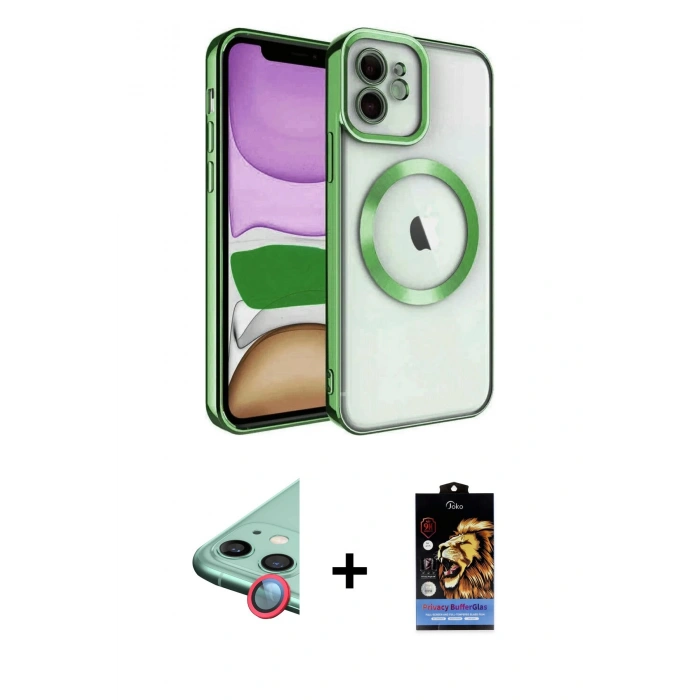 MARSİLYAN™- iPhone 11 Kılıf Nova Işık Özel Seri - Siyah Buffer Hayalet Cam Ekran Koruyucu + Raze Metal Kamera Lens - KI
