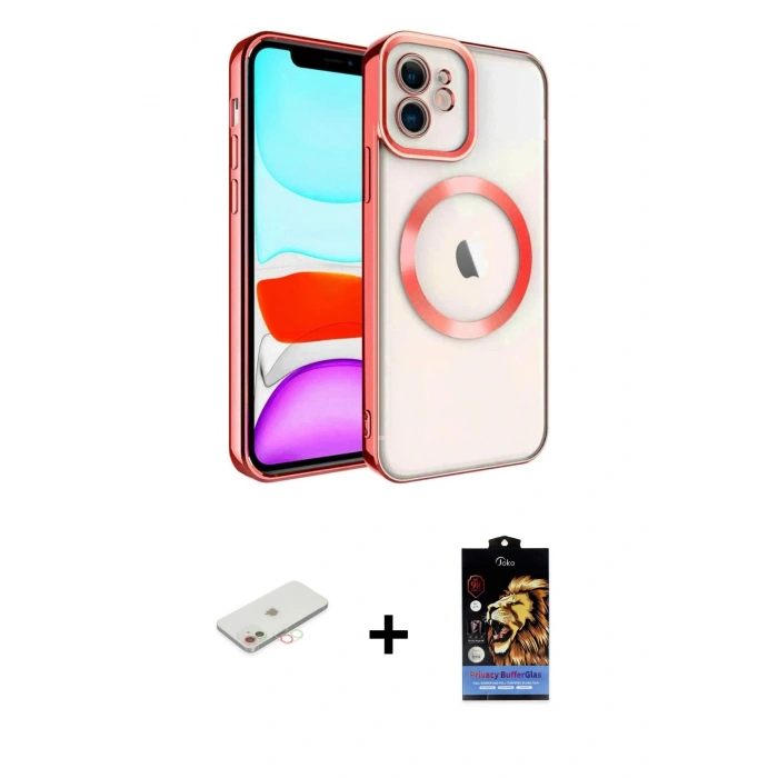 MARSİLYAN™- iPhone 11 Kılıf Nova Işık Özel Seri - Siyah Buffer Hayalet Cam Ekran Koruyucu + Renkli Kamera Lens Koruma Cam - YL