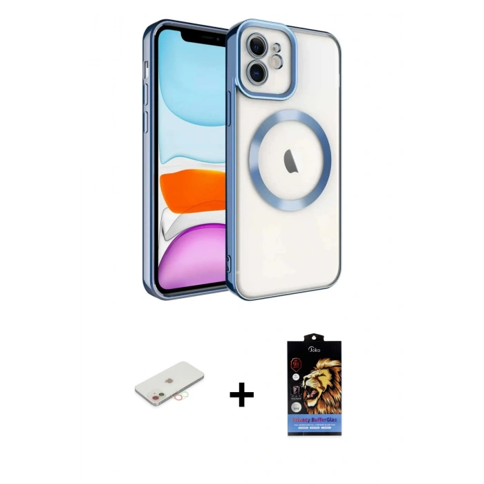 MARSİLYAN™- iPhone 11 Kılıf Nova Işık Özel Seri - Siyah Buffer Hayalet Cam Ekran Koruyucu + Renkli Kamera Lens Koruma Cam - YL