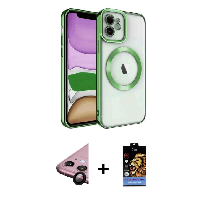 MARSİLYAN™- iPhone 11 Kılıf Nova Işık Özel Seri - Siyah Buffer Hayalet Cam Ekran Koruyucu + Raze Metal Kamera Lens - SH