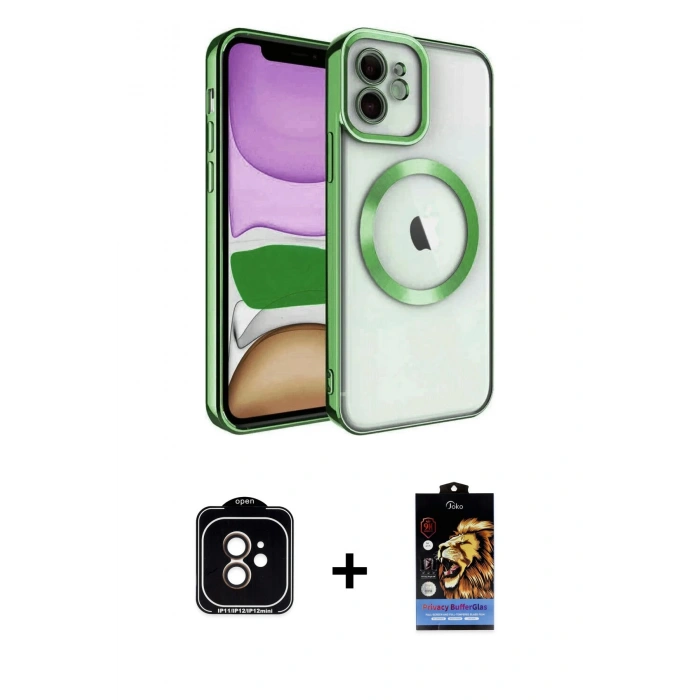 MARSİLYAN™- iPhone 11 Kılıf Nova Işık Özel Seri - Siyah Buffer Hayalet Cam Ekran Koruyucu + PVD Metal Kamera Lens - TU