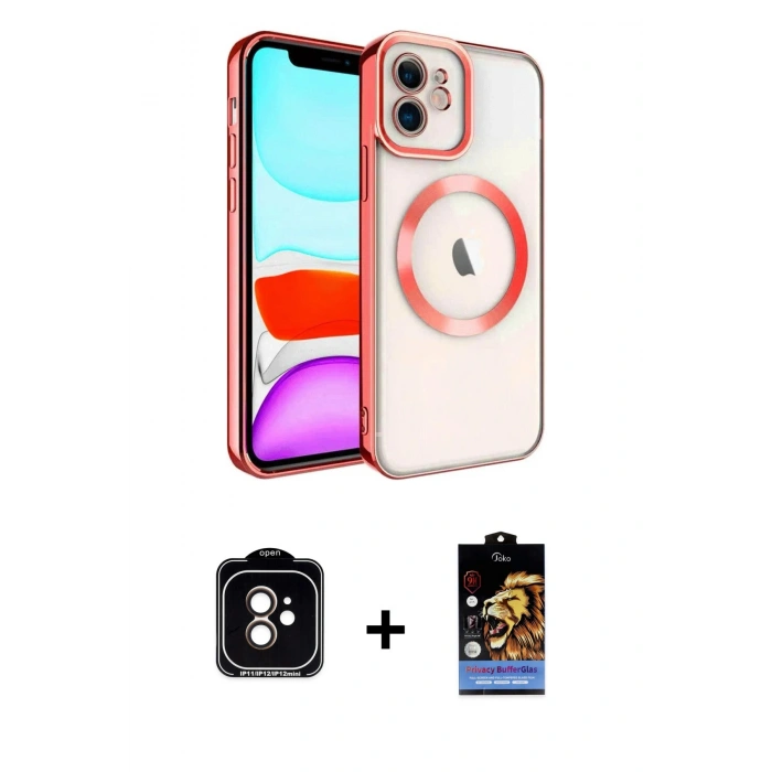MARSİLYAN™- iPhone 11 Kılıf Nova Işık Özel Seri - Siyah Buffer Hayalet Cam Ekran Koruyucu + PVD Metal Kamera Lens - TU