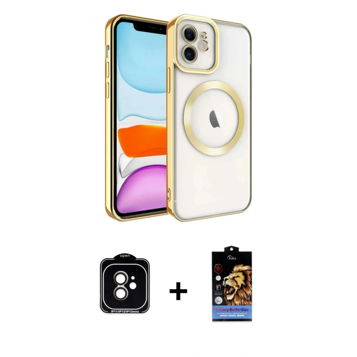MARSİLYAN™- iPhone 11 Kılıf Nova Işık Özel Seri - Siyah Buffer Hayalet Cam Ekran Koruyucu + PVD Metal Kamera Lens - TU