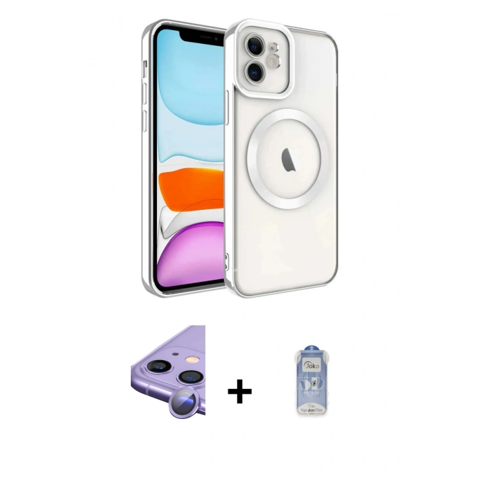 MARSİLYAN™- iPhone 11 Kılıf Nova Işık Özel Seri - Siyah Joko Magic 5D Cam + Mor Raze Metal Kamera Lens