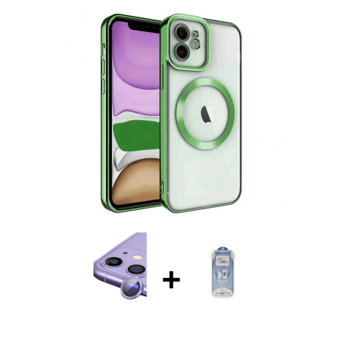 MARSİLYAN™- iPhone 11 Kılıf Nova Işık Özel Seri - Siyah Joko Magic 5D Cam + Mor Raze Metal Kamera Lens