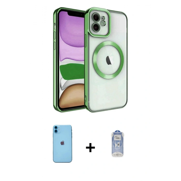MARSİLYAN™- iPhone 11 Kılıf Nova Işık Özel Seri - Siyah Joko Magic 5D Cam + Neon Fosforlu Kamera Lens - MI