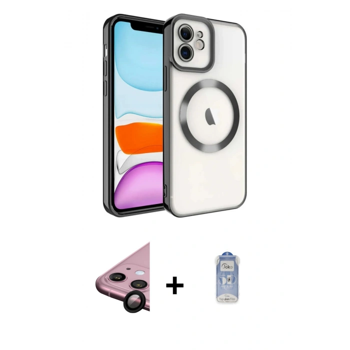 MARSİLYAN™- iPhone 11 Kılıf Nova Işık Özel Seri - Siyah Joko Magic 5D Cam + Raze Metal Kamera Lens - SH