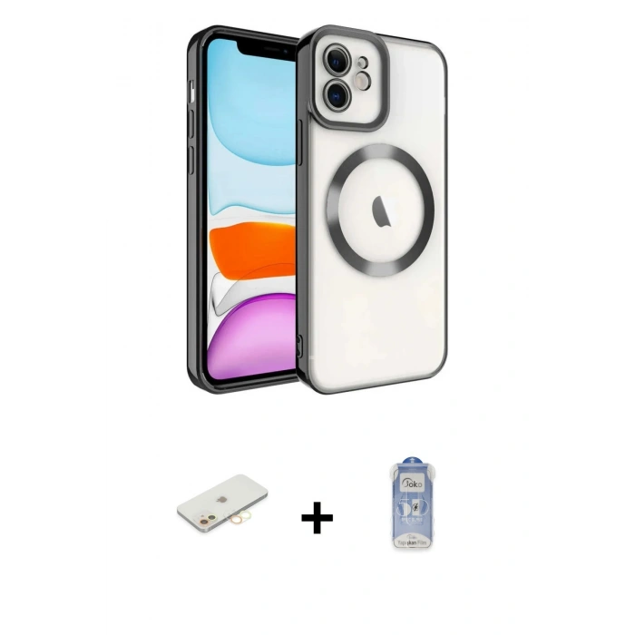 MARSİLYAN™- iPhone 11 Kılıf Nova Işık Özel Seri - Siyah Joko Magic 5D Cam + Renkli Kamera Lens Koruma Cam - SI