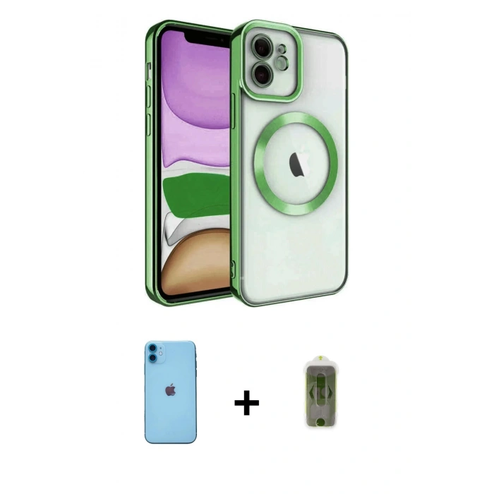 MARSİLYAN™- iPhone 11 Kılıf Nova Işık Özel Seri - Siyah Joko Magic 5D Hayalet Cam + Neon Fosforlu Kamera Lens - MI