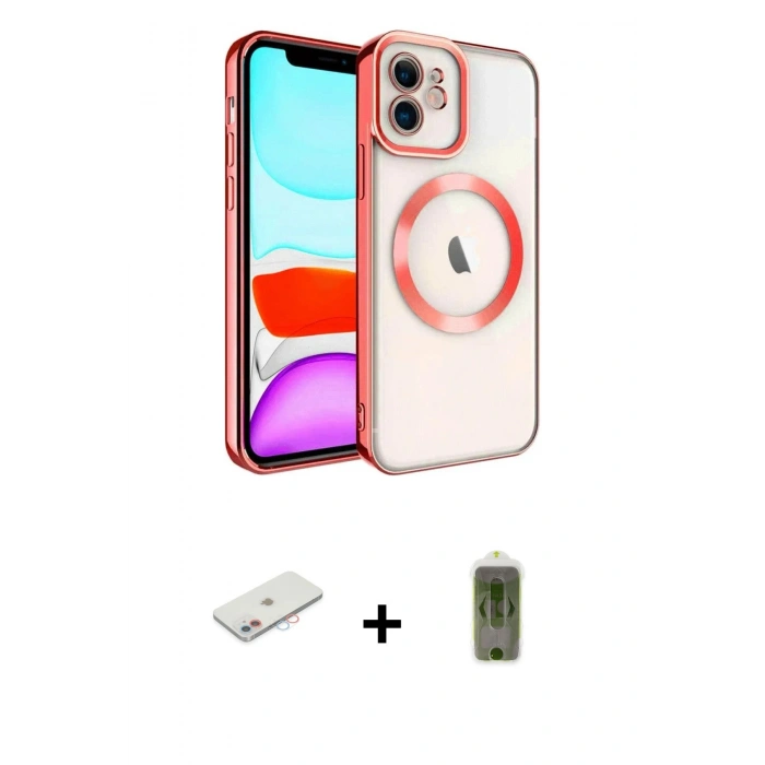 MARSİLYAN™- iPhone 11 Kılıf Nova Işık Özel Seri - Siyah Joko Magic 5D Hayalet Cam + Pembe Renkli Kamera Lens Koruma Cam