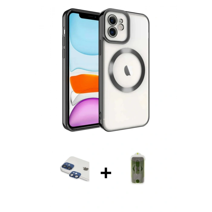 MARSİLYAN™- iPhone 11 Kılıf Nova Işık Özel Seri - Siyah Joko Magic 5D Hayalet Cam + Pers Alüminyum Kamera Lens - LT