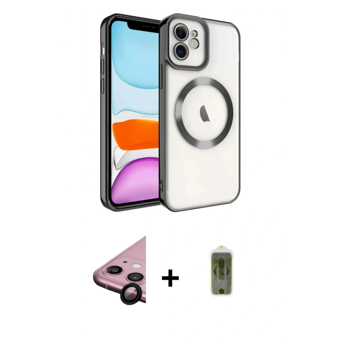 MARSİLYAN™- iPhone 11 Kılıf Nova Işık Özel Seri - Siyah Joko Magic 5D Hayalet Cam + Siyah Raze Metal Kamera Lens