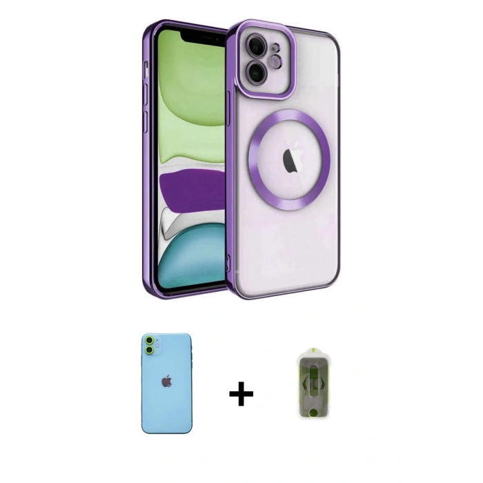 MARSİLYAN™- iPhone 11 Kılıf Nova Işık Özel Seri - Siyah Joko Magic 5D Hayalet Cam + Neon Fosforlu Kamera Lens - YL