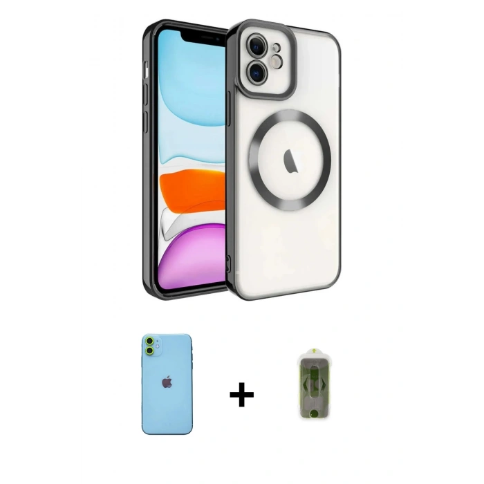 MARSİLYAN™- iPhone 11 Kılıf Nova Işık Özel Seri - Siyah Joko Magic 5D Hayalet Cam + Neon Fosforlu Kamera Lens - YL