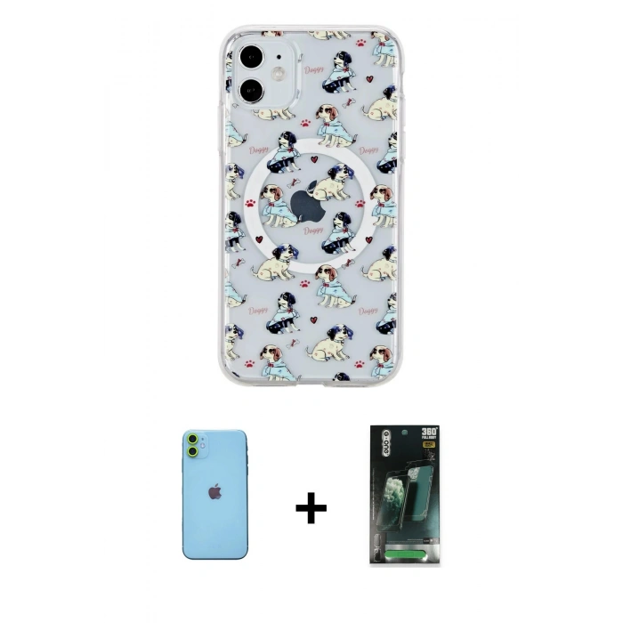 MARSİLYAN™- iPhone 11 Kılıf Pusula Form - Şeffaf 360 Full Body Arka Koruyucu + Neon Fosforlu Kamera Lens - YL