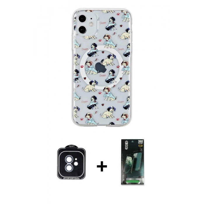 MARSİLYAN™- iPhone 11 Kılıf Pusula Form - Şeffaf 360 Full Body Arka Koruyucu + PVD Metal Kamera Lens - MI
