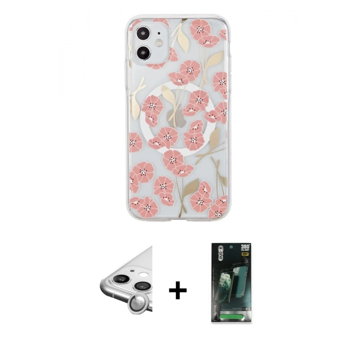 MARSİLYAN™- iPhone 11 Kılıf Pusula Form - Şeffaf 360 Full Body Arka Koruyucu + Raze Metal Kamera Lens - GS