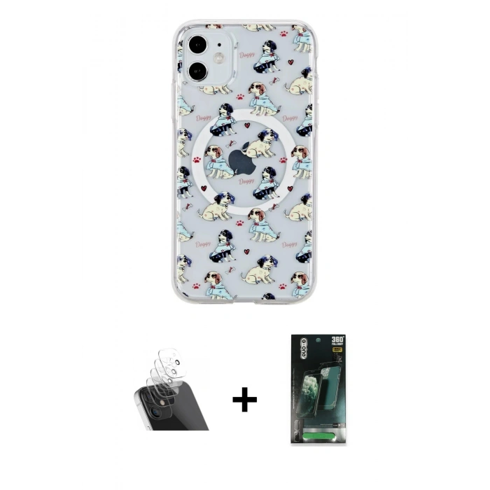 MARSİLYAN™- iPhone 11 Kılıf Pusula Form - Şeffaf 360 Full Body Arka Koruyucu + Kamera Lens Koruma Cam - SF