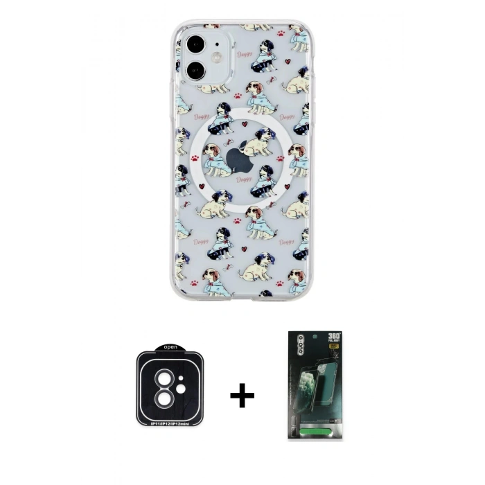 MARSİLYAN™- iPhone 11 Kılıf Pusula Form - Şeffaf 360 Full Body Arka Koruyucu + PVD Metal Kamera Lens - SH