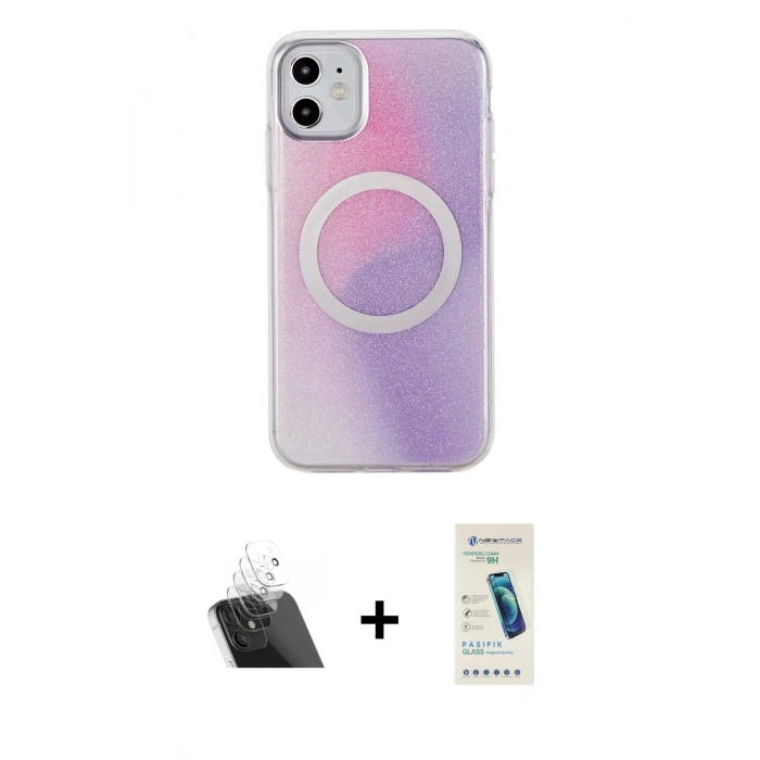 MARSİLYAN™- iPhone 11 Kılıf Pusula Form - Şeffaf Pasifik Cam Ekran Koruyucu + Kamera Lens Koruma Cam - SF