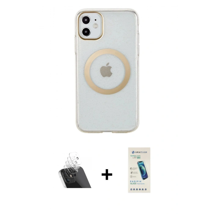 MARSİLYAN™- iPhone 11 Kılıf Pusula Form - Şeffaf Pasifik Cam Ekran Koruyucu + Kamera Lens Koruma Cam - SF
