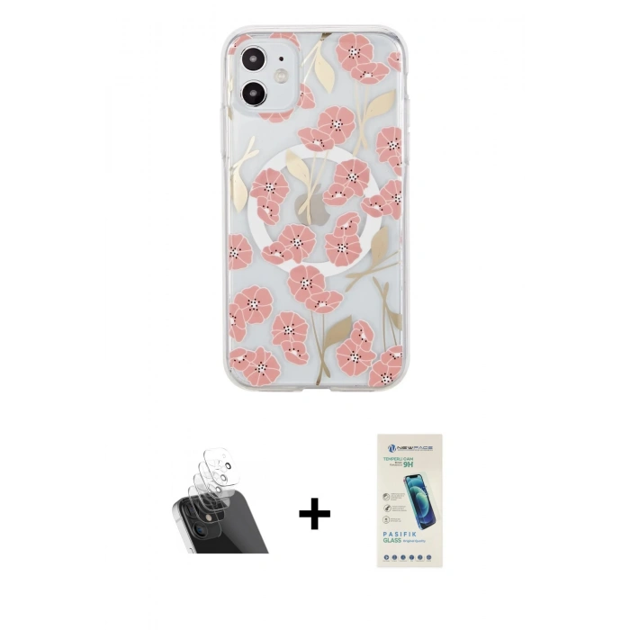 MARSİLYAN™- iPhone 11 Kılıf Pusula Form - Şeffaf Pasifik Cam Ekran Koruyucu + Kamera Lens Koruma Cam - SF