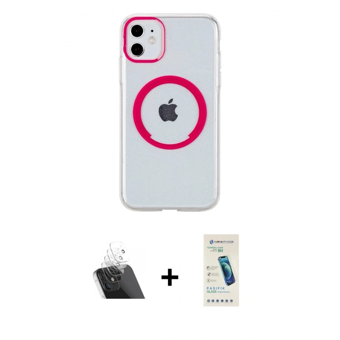 MARSİLYAN™- iPhone 11 Kılıf Pusula Form - Şeffaf Pasifik Cam Ekran Koruyucu + Kamera Lens Koruma Cam - SF