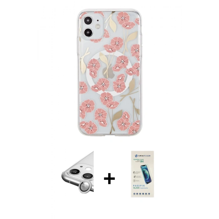 MARSİLYAN™- iPhone 11 Kılıf Pusula Form - Şeffaf Pasifik Cam Ekran Koruyucu + Raze Metal Kamera Lens - GS
