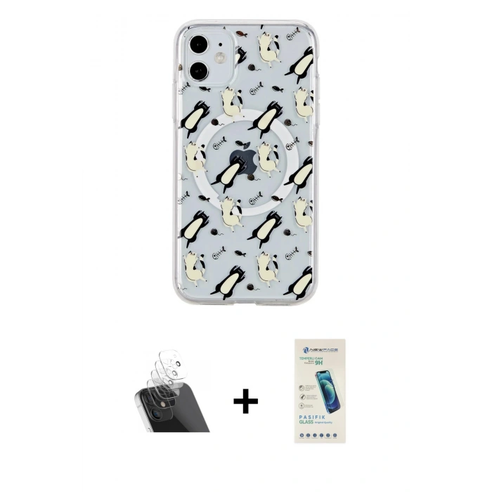 MARSİLYAN™- iPhone 11 Kılıf Pusula Form - Şeffaf Pasifik Cam Ekran Koruyucu + Kamera Lens Koruma Cam - SF