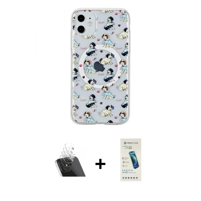 MARSİLYAN™- iPhone 11 Kılıf Pusula Form - Şeffaf Pasifik Cam Ekran Koruyucu + Kamera Lens Koruma Cam - SF