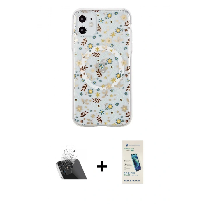 MARSİLYAN™- iPhone 11 Kılıf Pusula Form - Şeffaf Pasifik Cam Ekran Koruyucu + Kamera Lens Koruma Cam - SF
