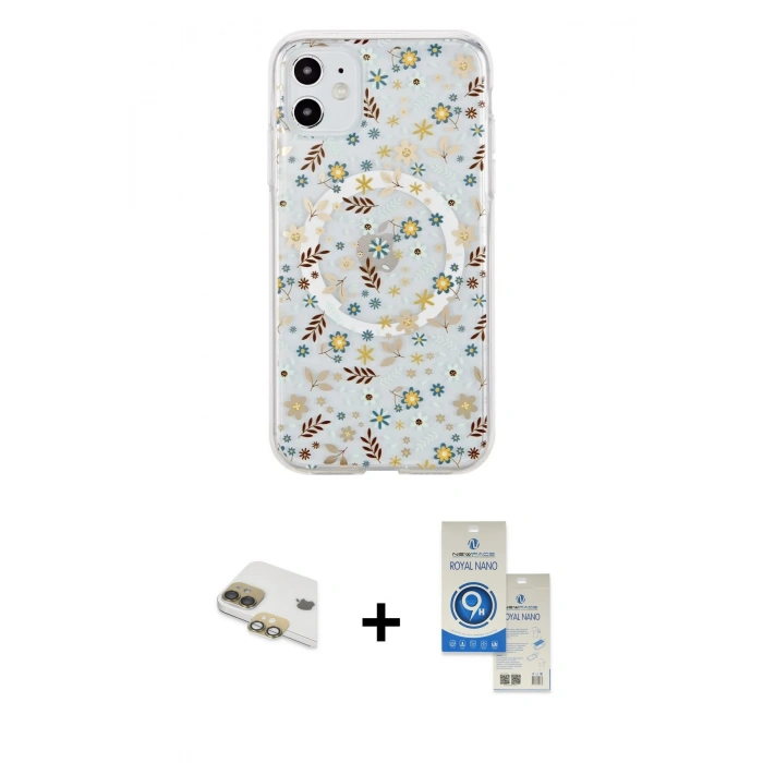 MARSİLYAN™- iPhone 11 Kılıf Pusula Form - Şeffaf Royal Nano Ekran Koruyucu + Pers Alüminyum Kamera Lens - GD