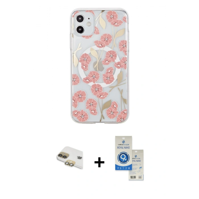 MARSİLYAN™- iPhone 11 Kılıf Pusula Form - Şeffaf Royal Nano Ekran Koruyucu + Pers Alüminyum Kamera Lens - GD