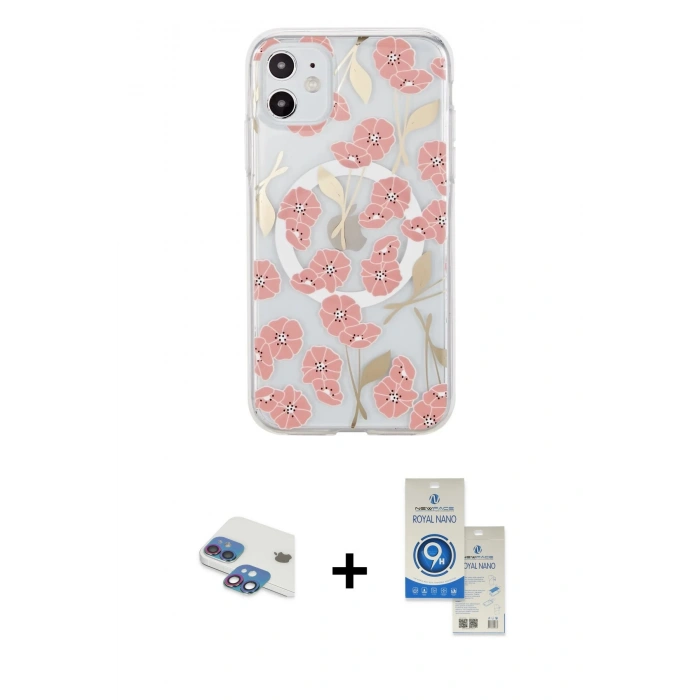 MARSİLYAN™- iPhone 11 Kılıf Pusula Form - Şeffaf Royal Nano Ekran Koruyucu + Pers Alüminyum Kamera Lens - GI
