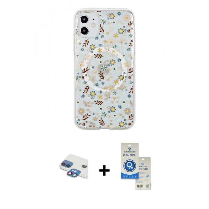 MARSİLYAN™- iPhone 11 Kılıf Pusula Form - Şeffaf Royal Nano Ekran Koruyucu + Pers Alüminyum Kamera Lens - GI