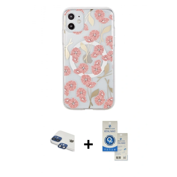 MARSİLYAN™- iPhone 11 Kılıf Pusula Form - Şeffaf Royal Nano Ekran Koruyucu + Pers Alüminyum Kamera Lens - LT