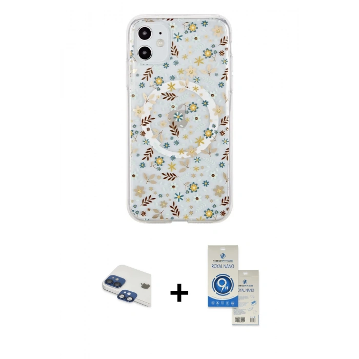 MARSİLYAN™- iPhone 11 Kılıf Pusula Form - Şeffaf Royal Nano Ekran Koruyucu + Pers Alüminyum Kamera Lens - LT