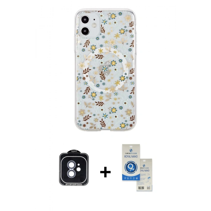 MARSİLYAN™- iPhone 11 Kılıf Pusula Form - Şeffaf Royal Nano Ekran Koruyucu + PVD Metal Kamera Lens - MI