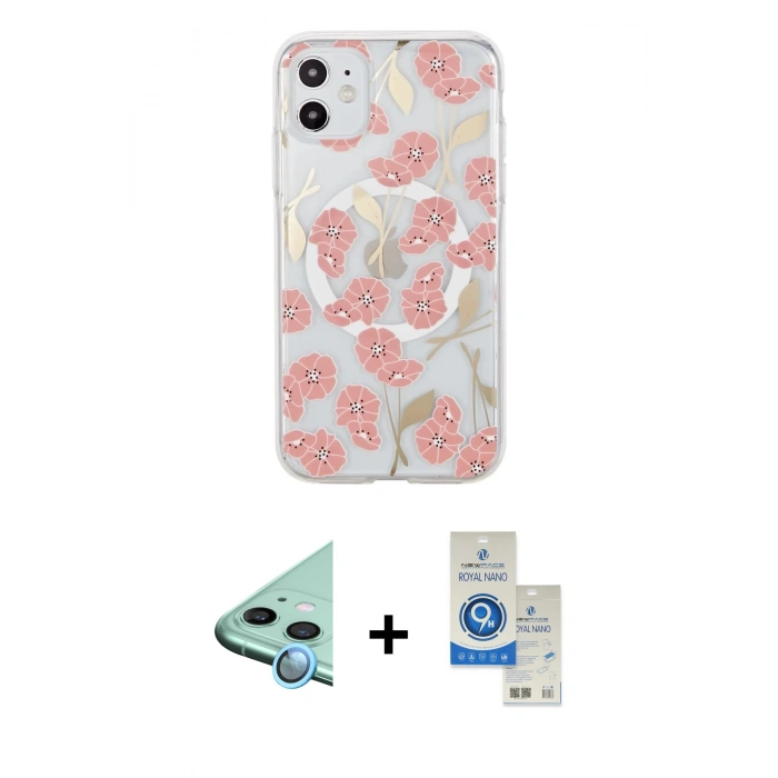 MARSİLYAN™- iPhone 11 Kılıf Pusula Form - Şeffaf Royal Nano Ekran Koruyucu + Raze Metal Kamera Lens - MI