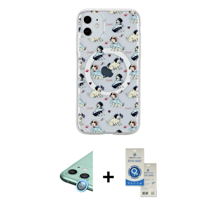 MARSİLYAN™- iPhone 11 Kılıf Pusula Form - Şeffaf Royal Nano Ekran Koruyucu + Raze Metal Kamera Lens - MI